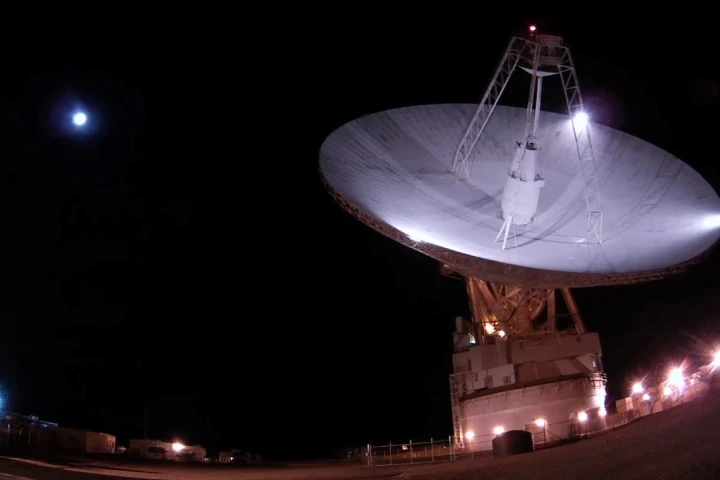 A tight, high-powered radar beam was fired at the Moon using NASA's 70-meter (230-foot) antenna located at the Goldstone Deep Space Communications Complex in California