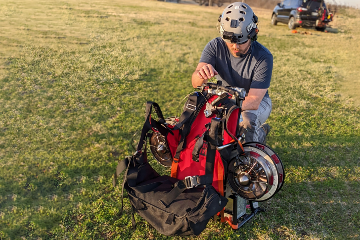 The Canop-E electric paramotor. Just add parachute.