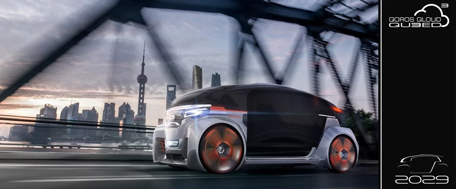 A rear-side view of the Qoros Qloud Qubed