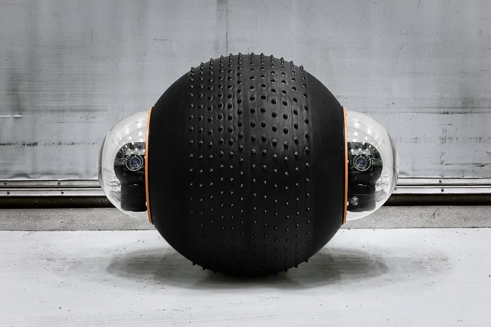 GroundBot is virtually inaudible and comes with knobby tire treads for all-terrain operation, or without them for use on paved surfaces