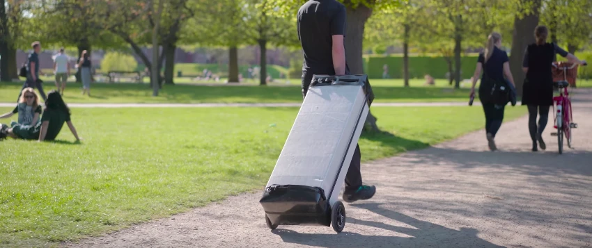The wheeled case makes it easier to get to and from the water