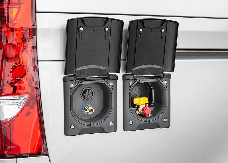 A full set of hookups on the passenger side lets you switch sides for setting the kitchen up