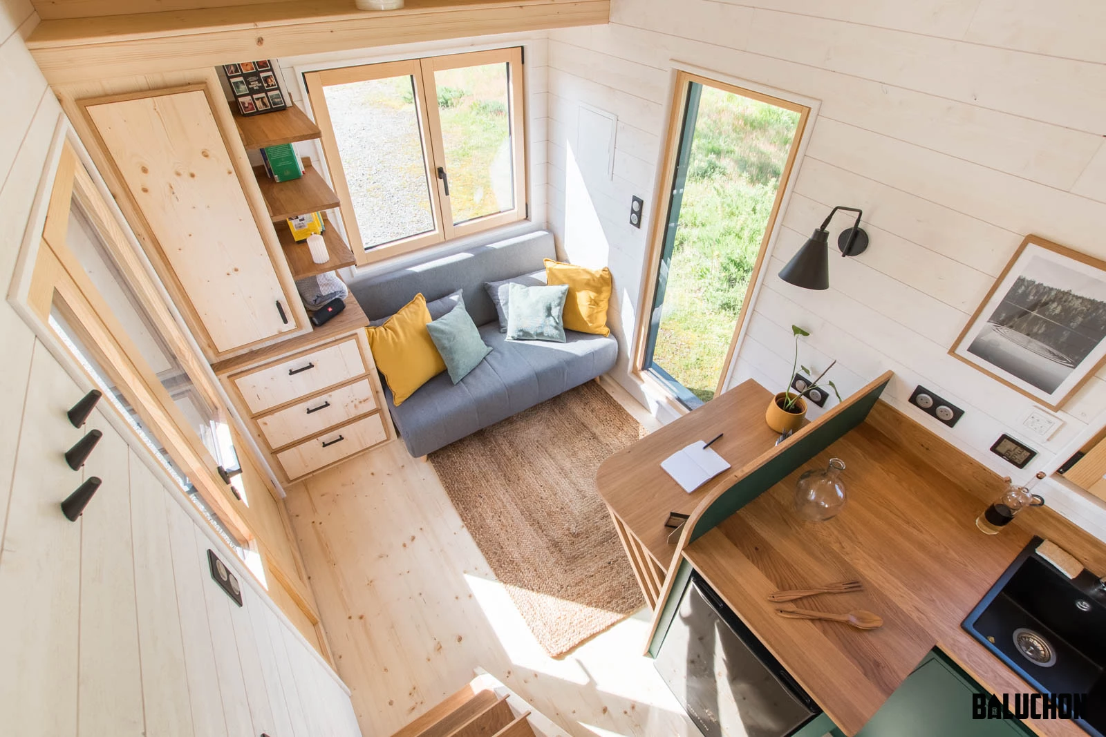 The Midgard's interior is finished in spruce and plywood