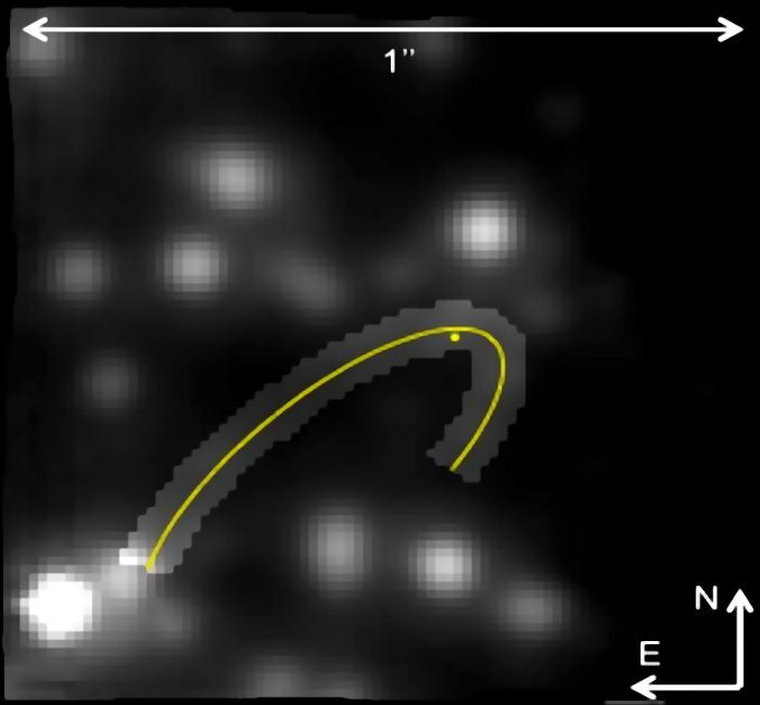 G2's projected orbit as seen from Earth – small yellow dot is Sagittarius A*, the supermassive black hole at the center of our galaxy (Image: S. Gillessen via Arxiv.org)