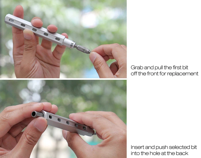 Each bit can be popped off and placed back down the barrel for safe-keeping
