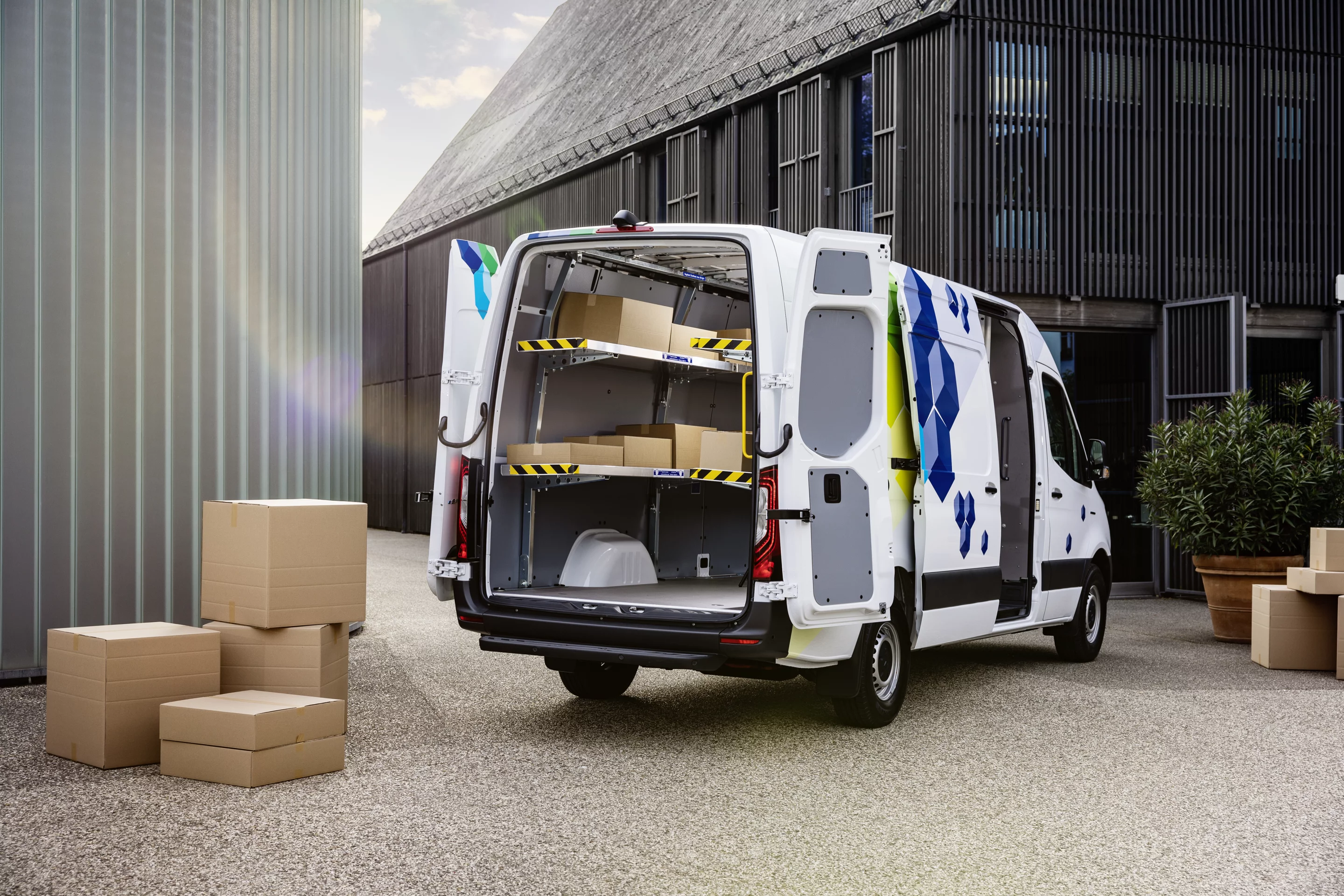 Mercedes eSprinter with sample delivery truck conversion installed