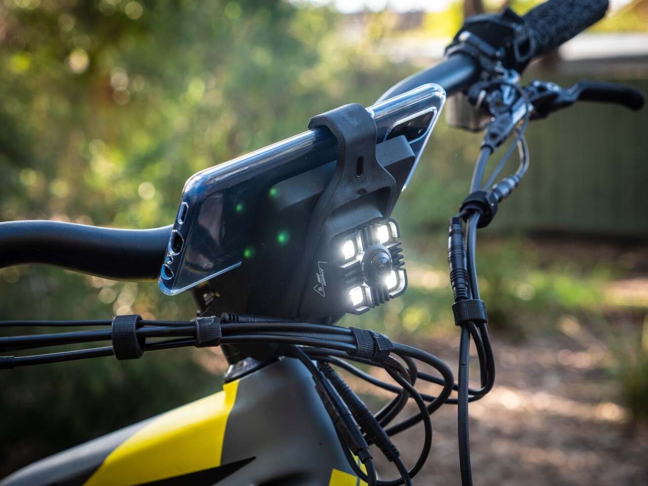 Front lighting and camera unit is well positioned, but it's not a sufficient headlight for night riding