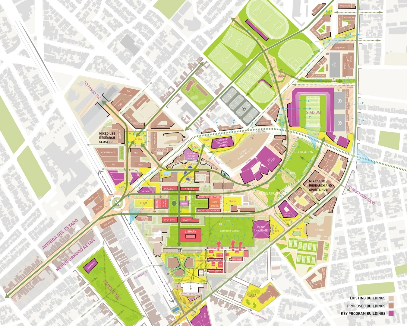 Titled Regeneracion: A vision for the campus and district of the Tecnologico de Monterrey, Mexico, this masterplan was designed by Sasaki Associates