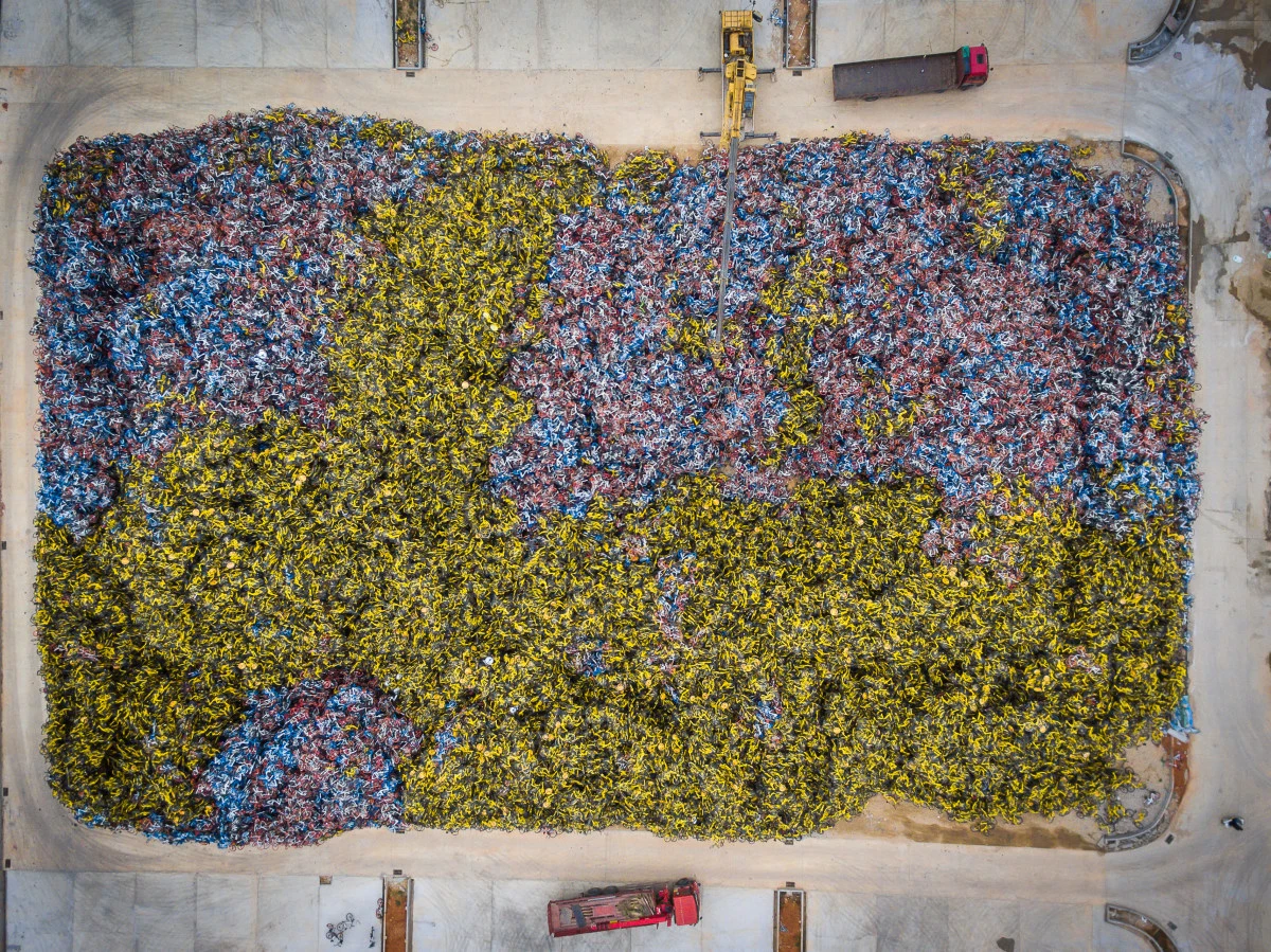 A stack of shared bicycles. This drone shot made the top ten of the Popular Prize in SkyPixel's 2017 Photo Contest