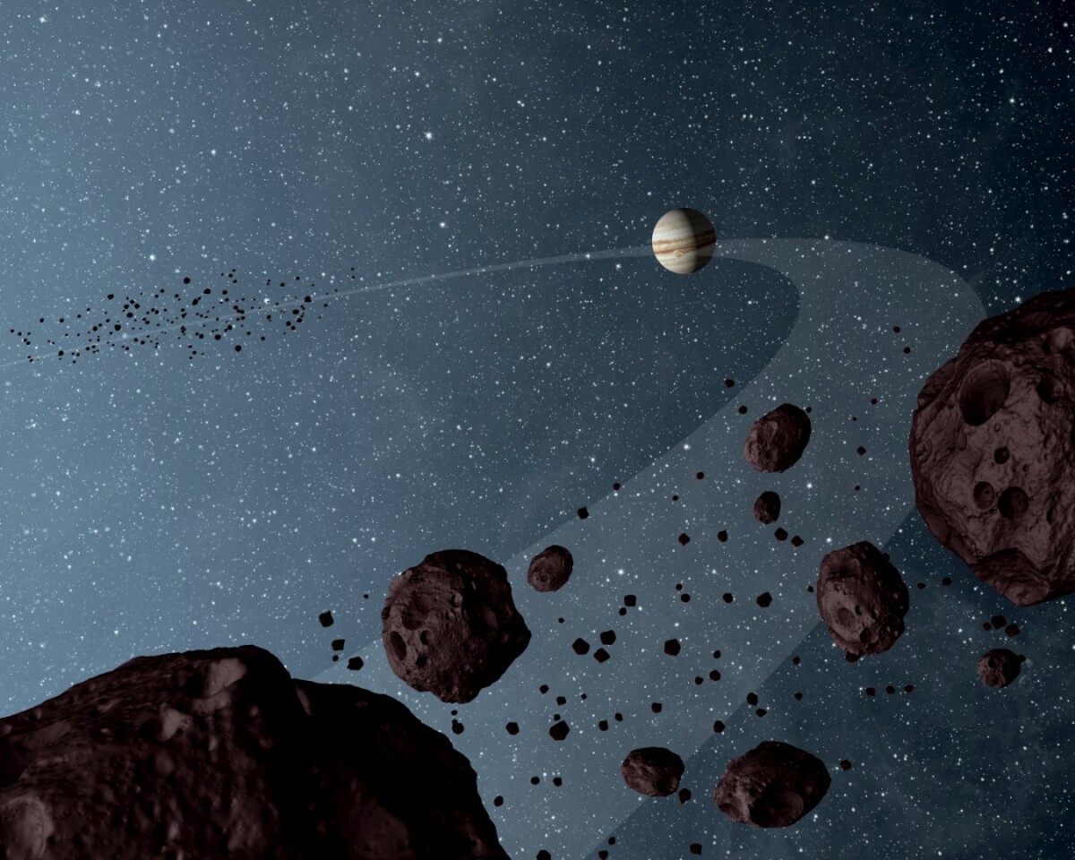 The clues for the new formation theory came from simulations of the Trojan asteroids, two groups of space rocks that orbit the Sun along the same path as Jupiter – one group in front and one behind the planet