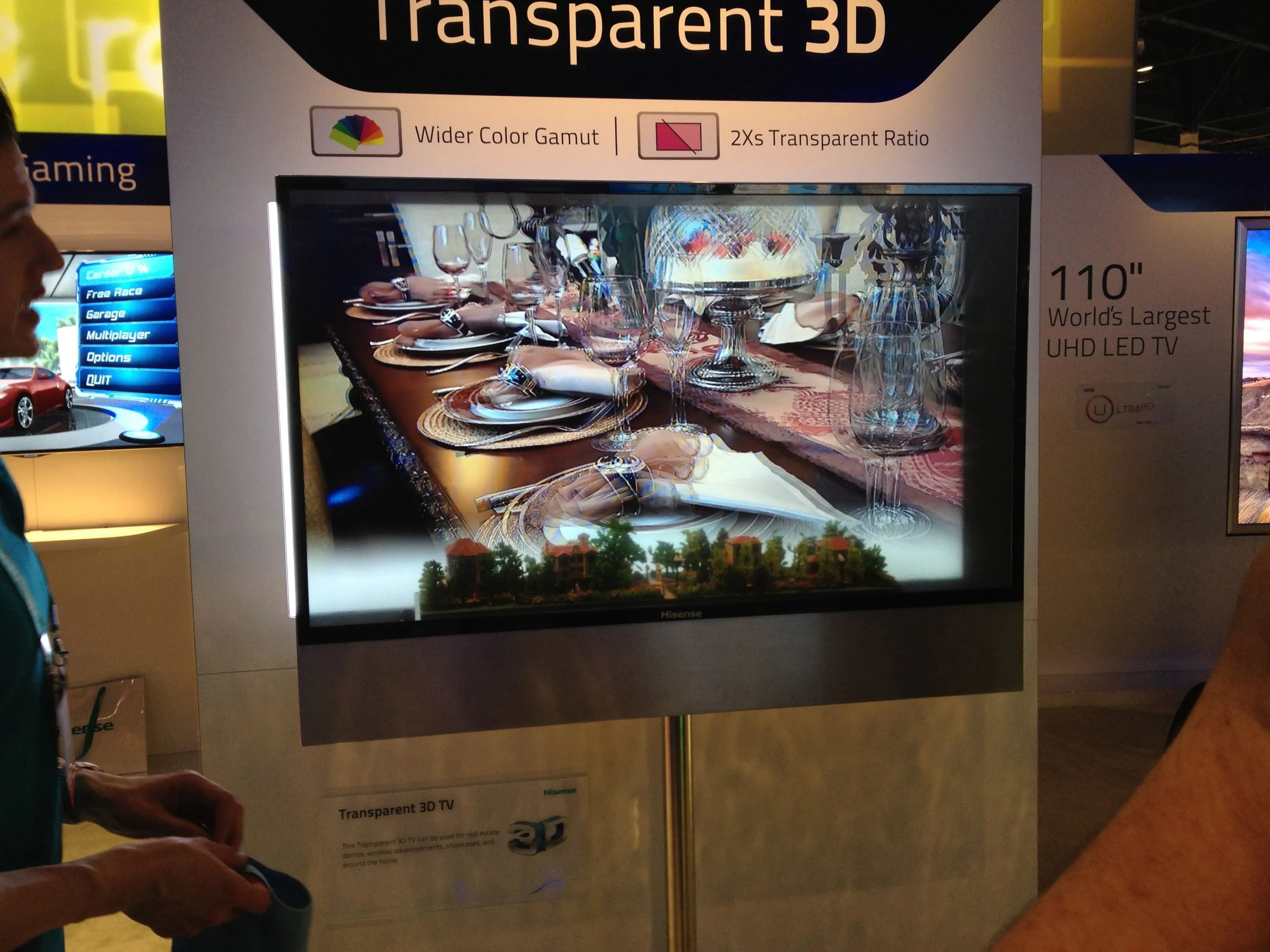 The Hisense transparent 3D TV – the model trees at the bottom of the screen are actually located behind it