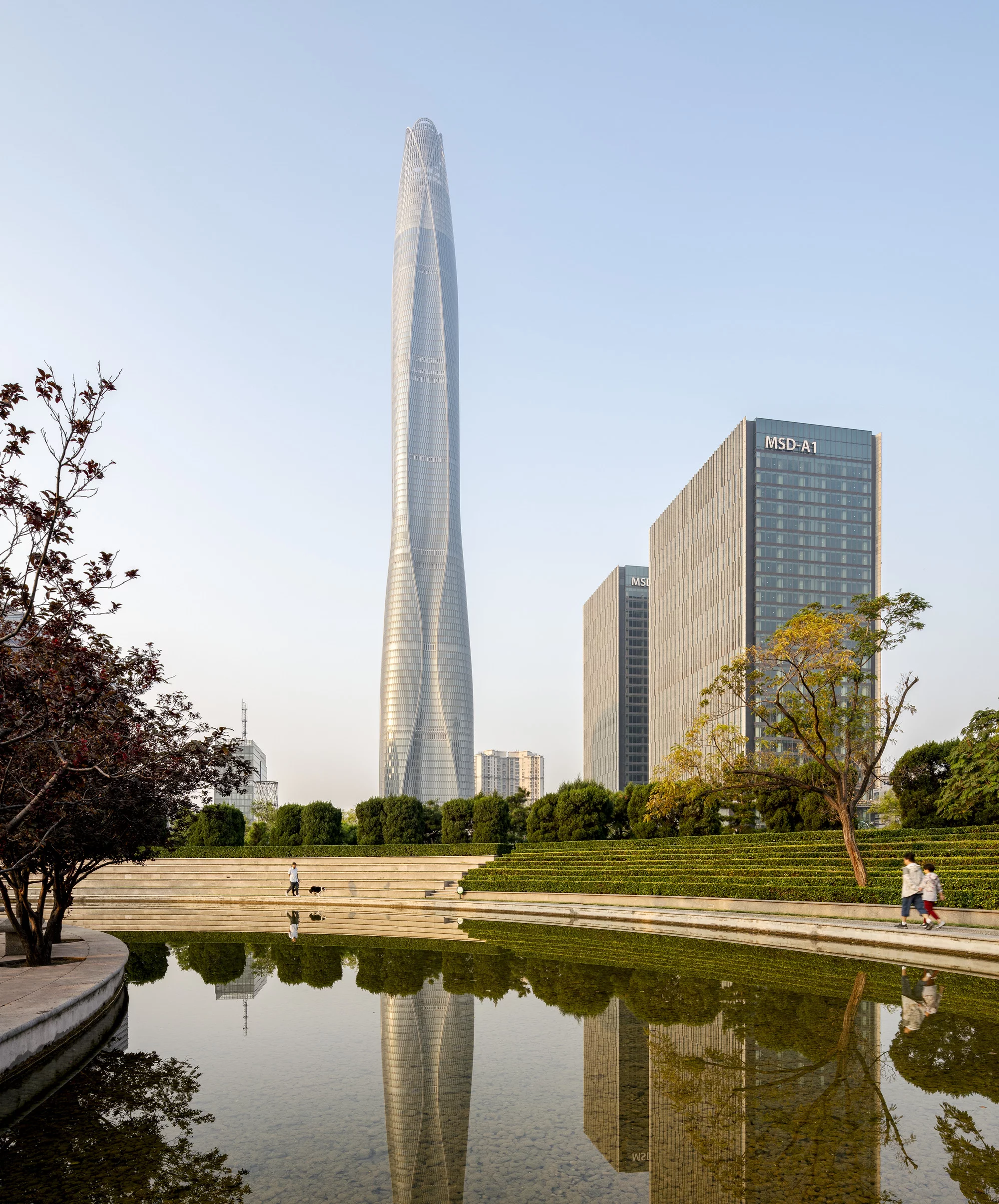 The Tianjin CTF Finance Center is located in China and reaches a height of 1,738 ft (530 m). It was designed by Skidmore, Owings & Merrill and came in fourth place