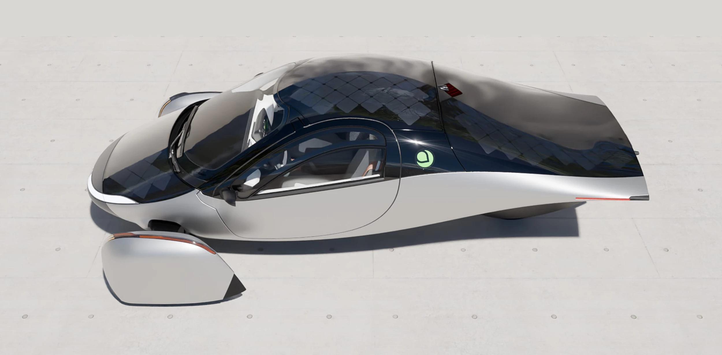 The Aptera's lightweight body and aerodynamic design help it cover up to 40 miles a day on solar power alone