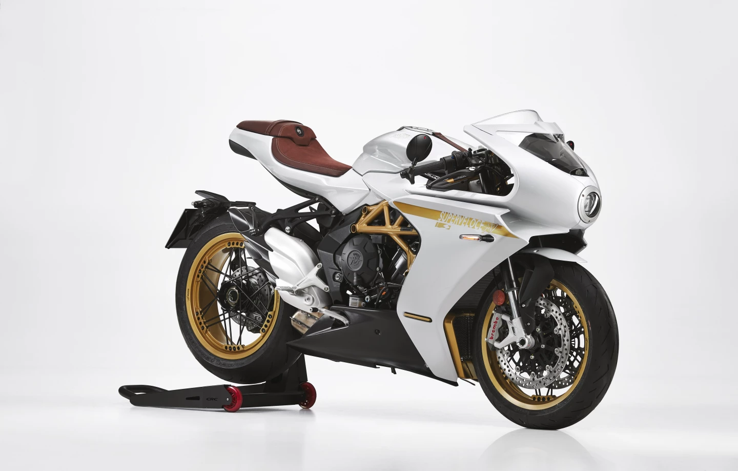 The 2021 MV Agusta Superveloce S will be available only in this Surreal White/Matt Gold color option