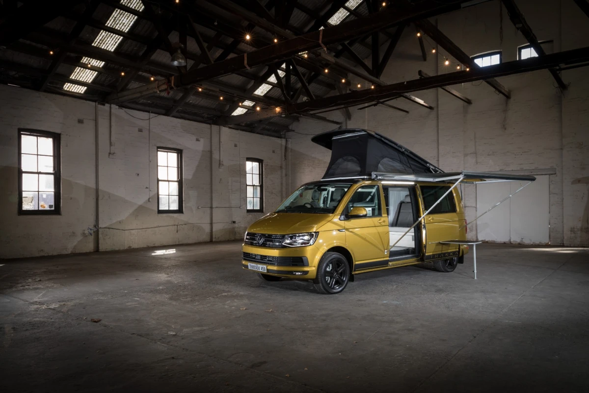 A powered awning comes standard on the Trakkadu 450 S