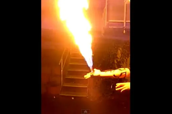 Cyberpunk weapons hobbyist Patrick Priebe has created a hand-mounted flamethrower
