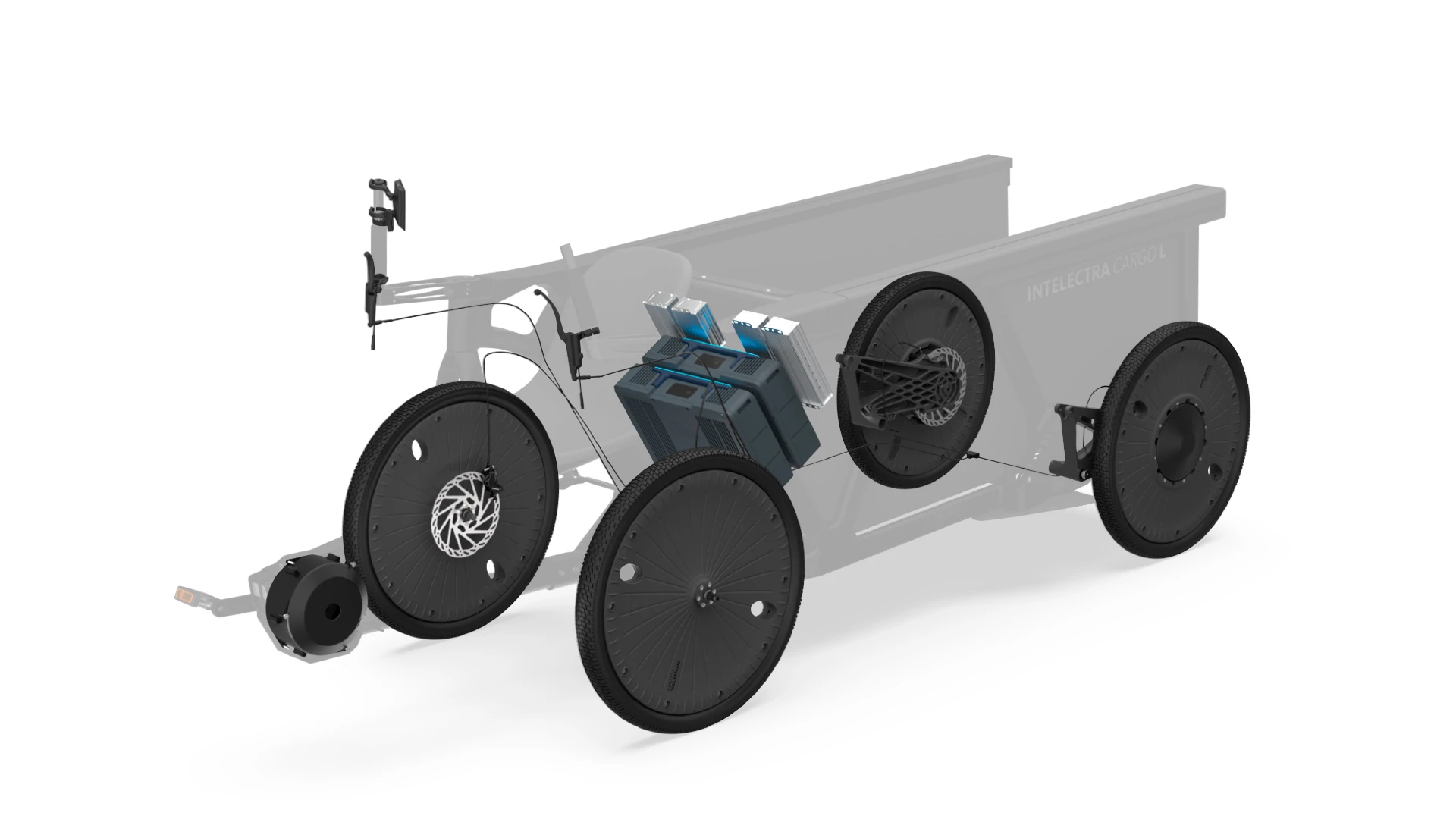 The Series Hybrid System includes wheel-integrated motors, a generator inside the pedal cranks, a hand-steering and braking system, vehicle and motor controllers and one or two battery packs