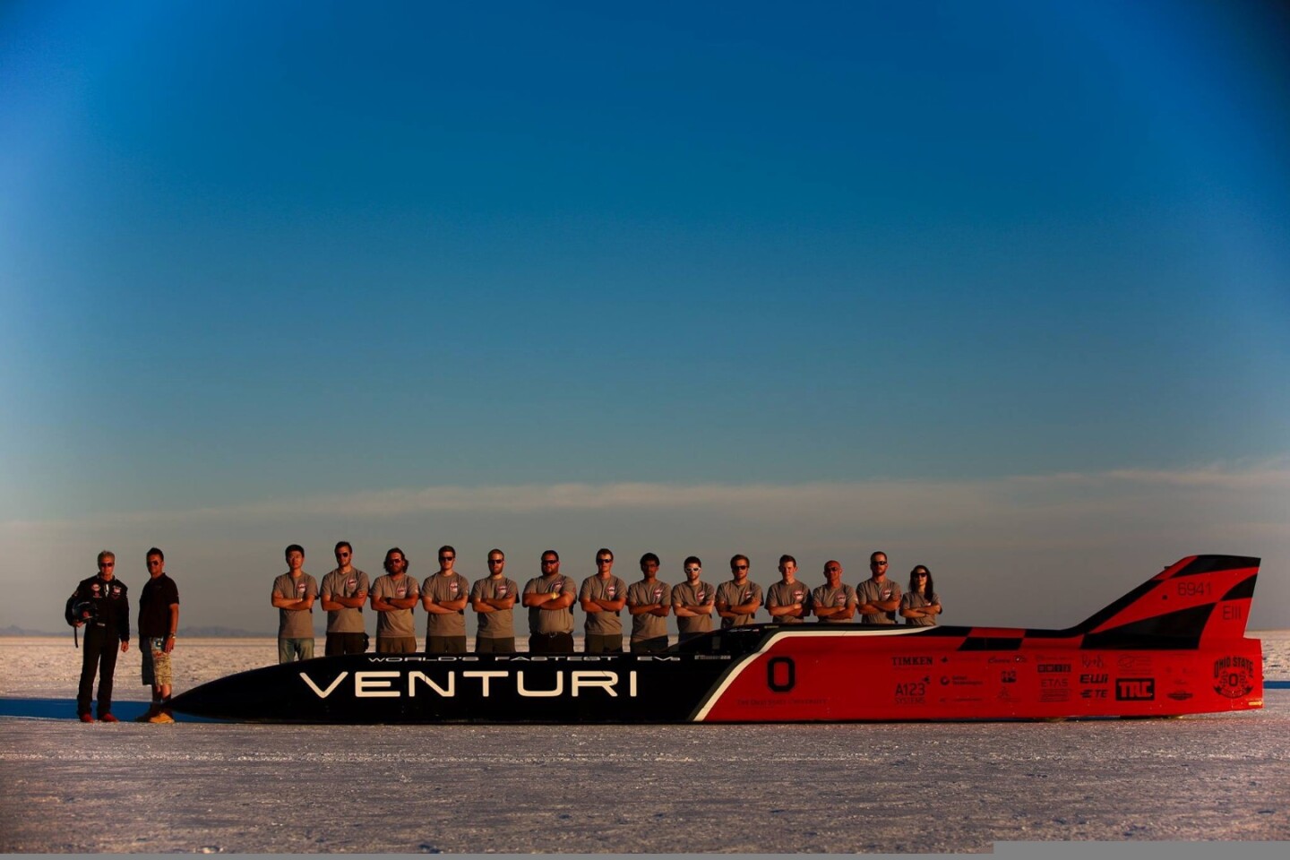 The successful Venturi Buckeye Bullet team out on the salt
