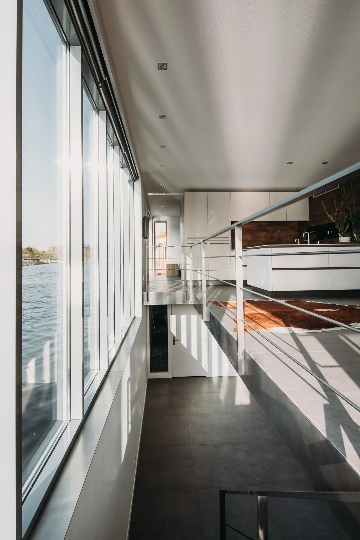 A glass wall has been specifically designed alongside the interior stairwell and open void