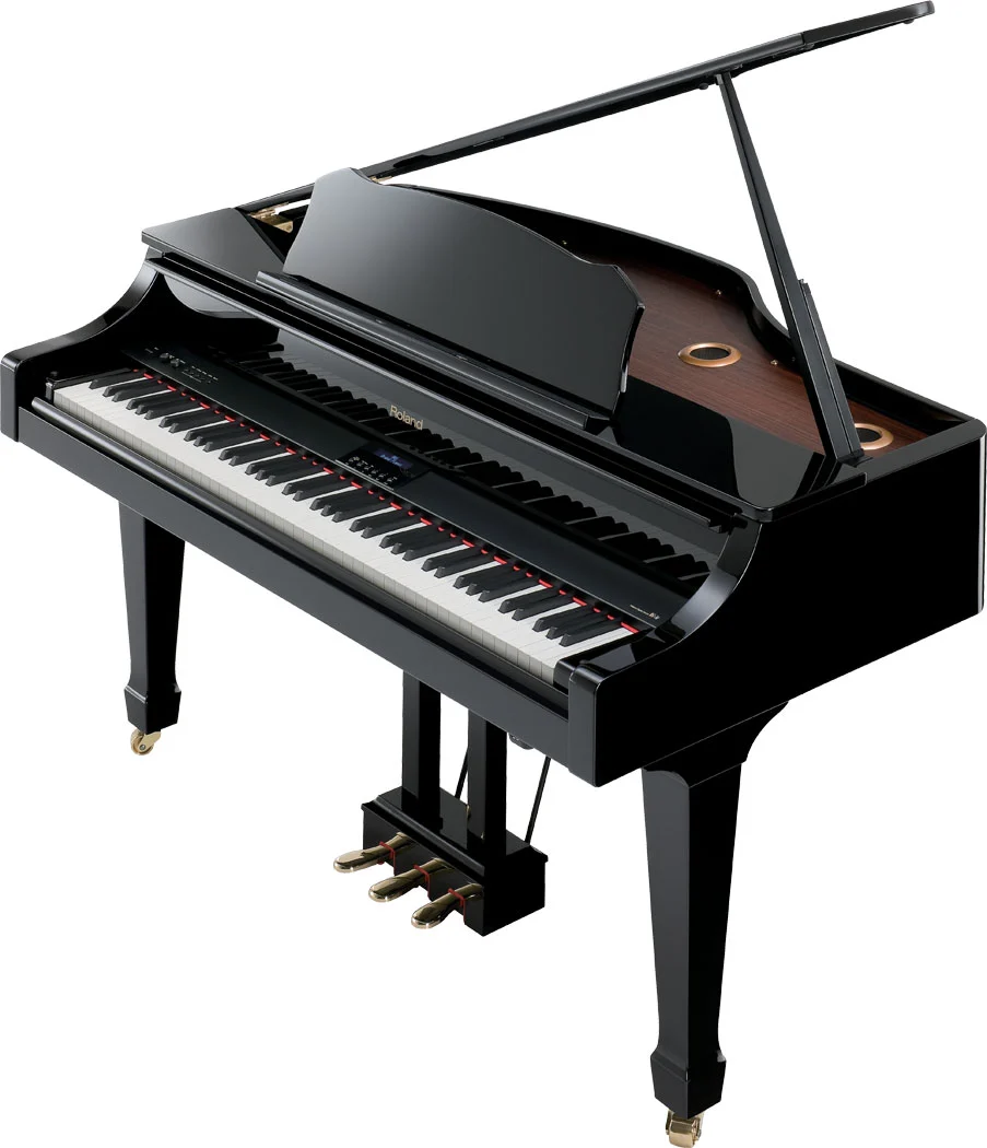 The RG-3F Mini-Grand gets a newly designed, high quality cabinet, classically-shaped triple pedals, and an increased amplifier output