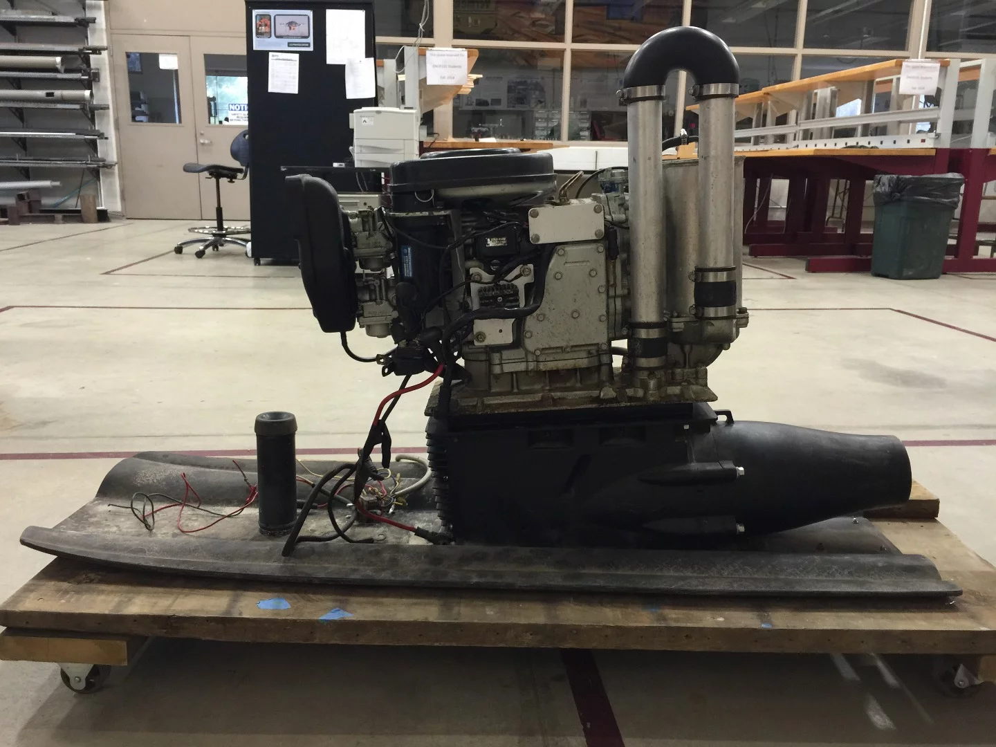 The Jet Blade's 650cc engine, sourced from the Wetbike, sits on the rear ski and produces 50 hp