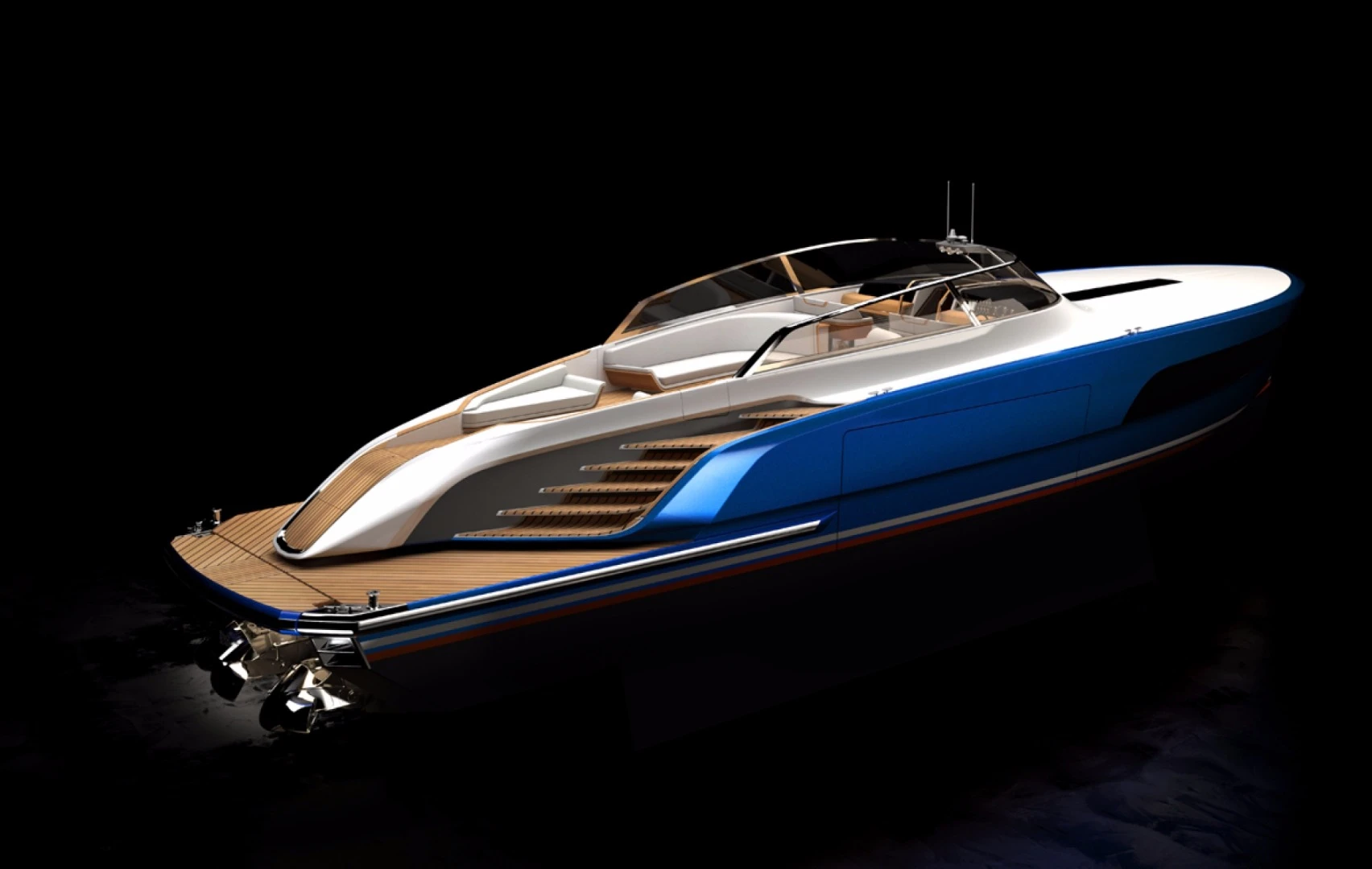 The stern superstructure is made of carbon composite