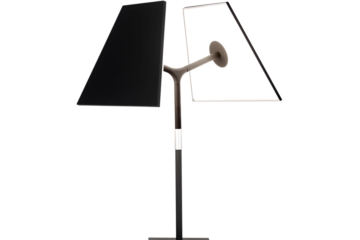 Humanscale's Symtra lamp, designed in partnership with light fixture and industrial designer Peter Stathis, reinvents the lampshade while doing away with the traditional light bulb