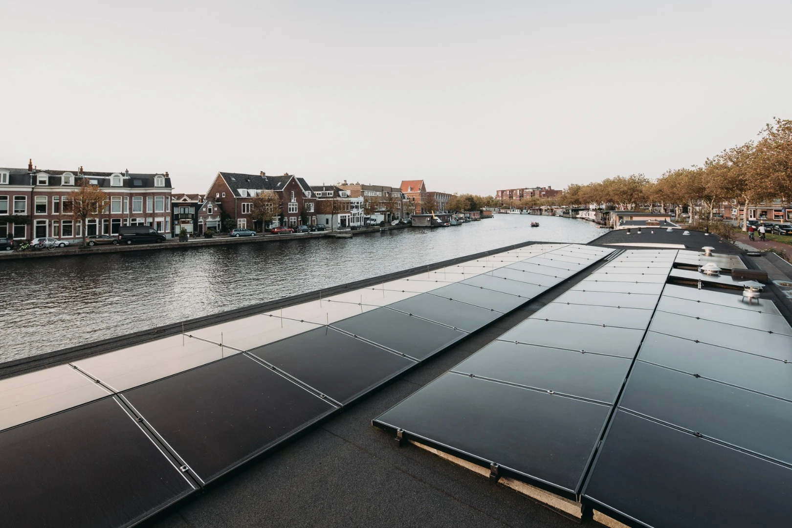 Solar panels line the roof of this energy-neutral home