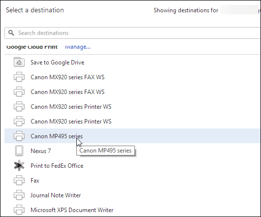 Print from Chrome to any Google Cloud Printer you have set up