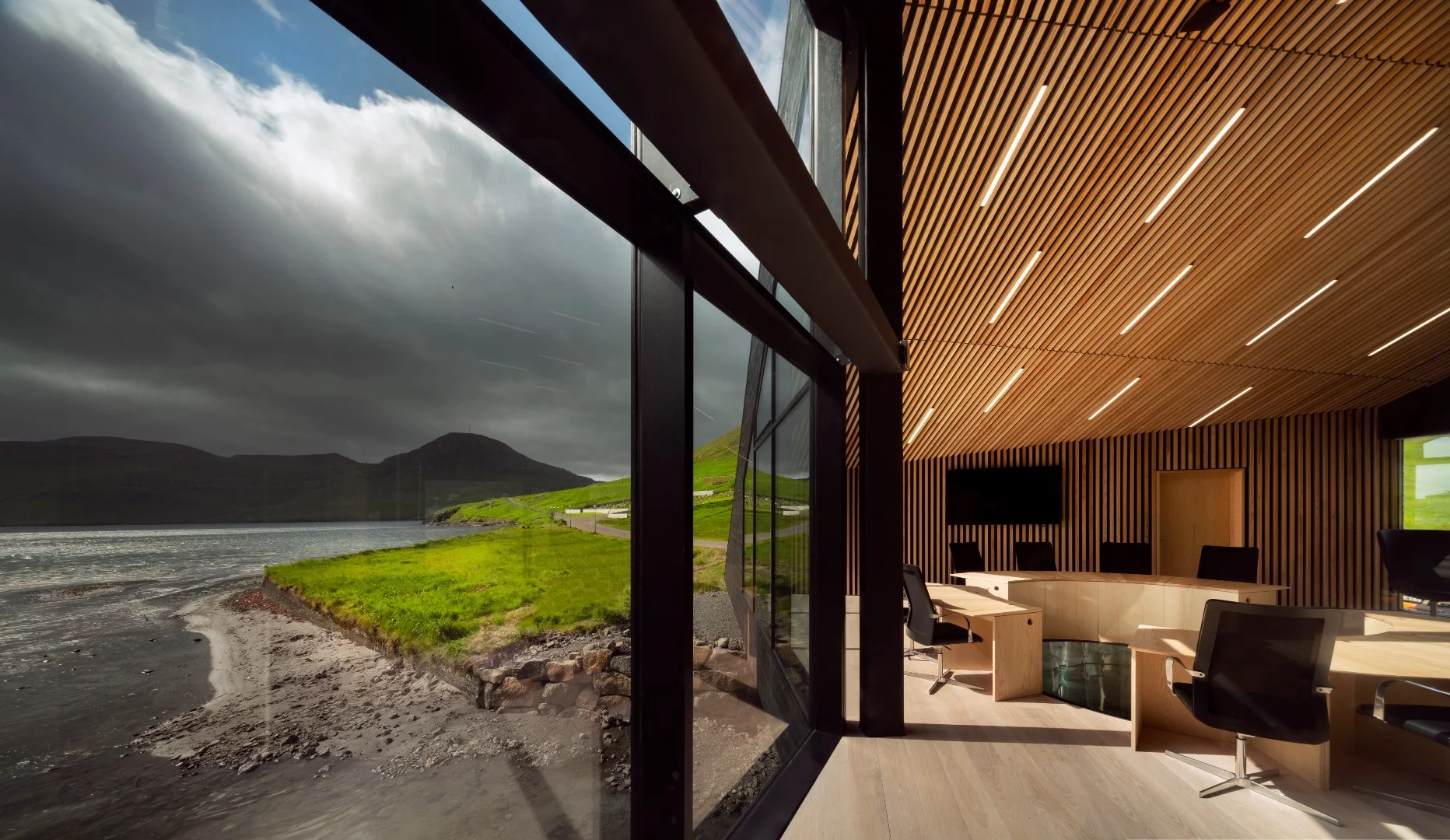 View inside and out of the new Eysturkommuna Town Hall