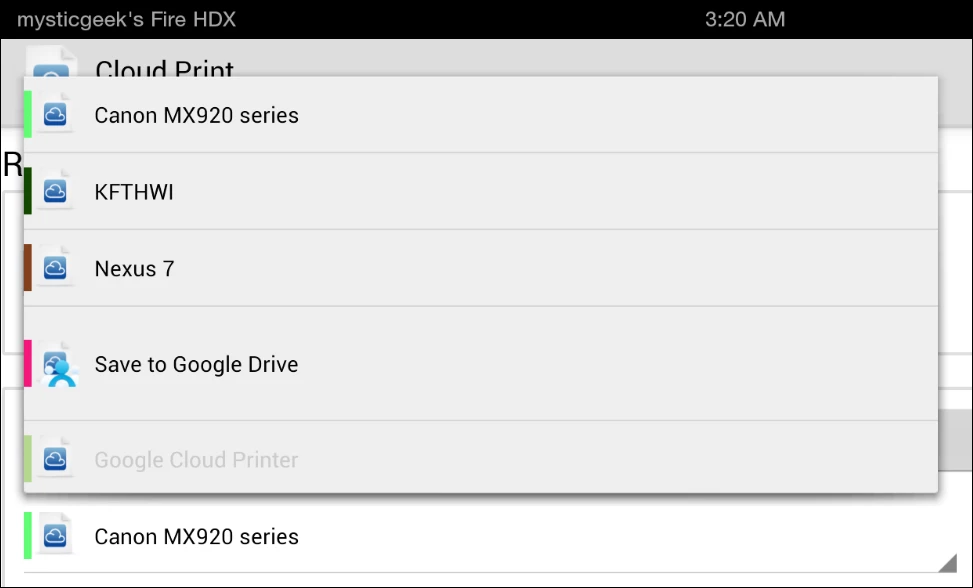 Cloud Print allows you to select any printer you have setup with Google Cloud Print