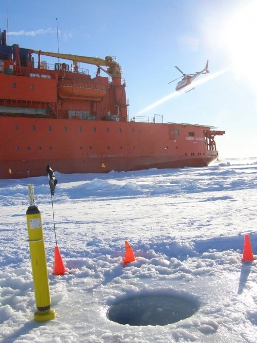 A University of Washington Argo profiler ready for deployment by Australian scientists aboard Aurora Australis in East AntarcticaPhoto: Guy Williams, Antarctic Climate and Ecosystem Cooperative Research centre.