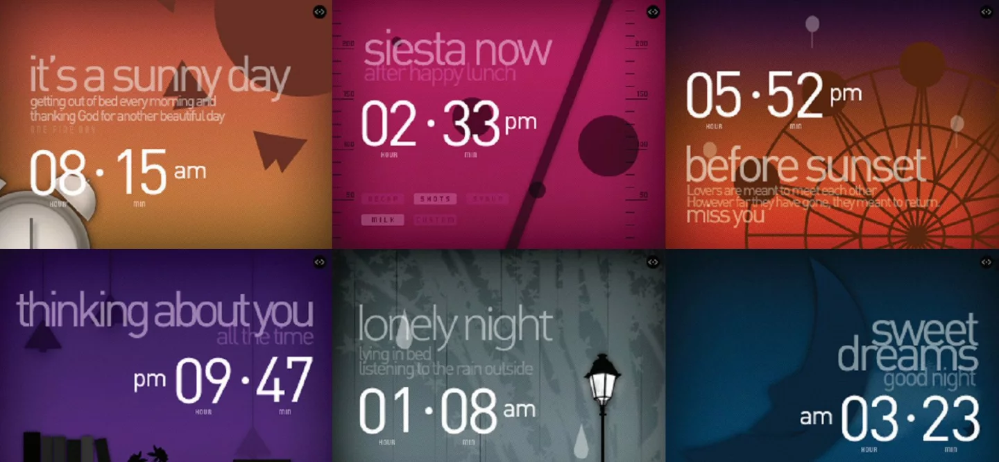 The six screens of the Daily Life UI