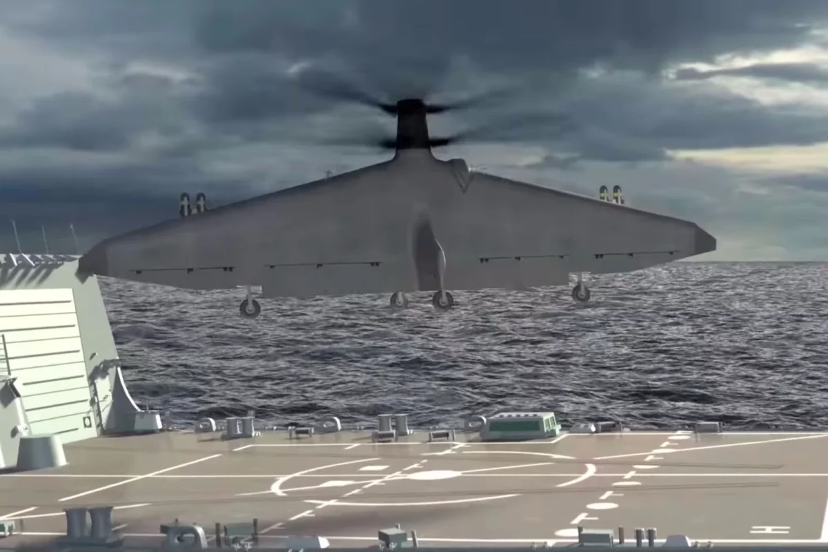 Artist's concept of the Tern UAV concept launching vertically before transitioning to horizontal flight