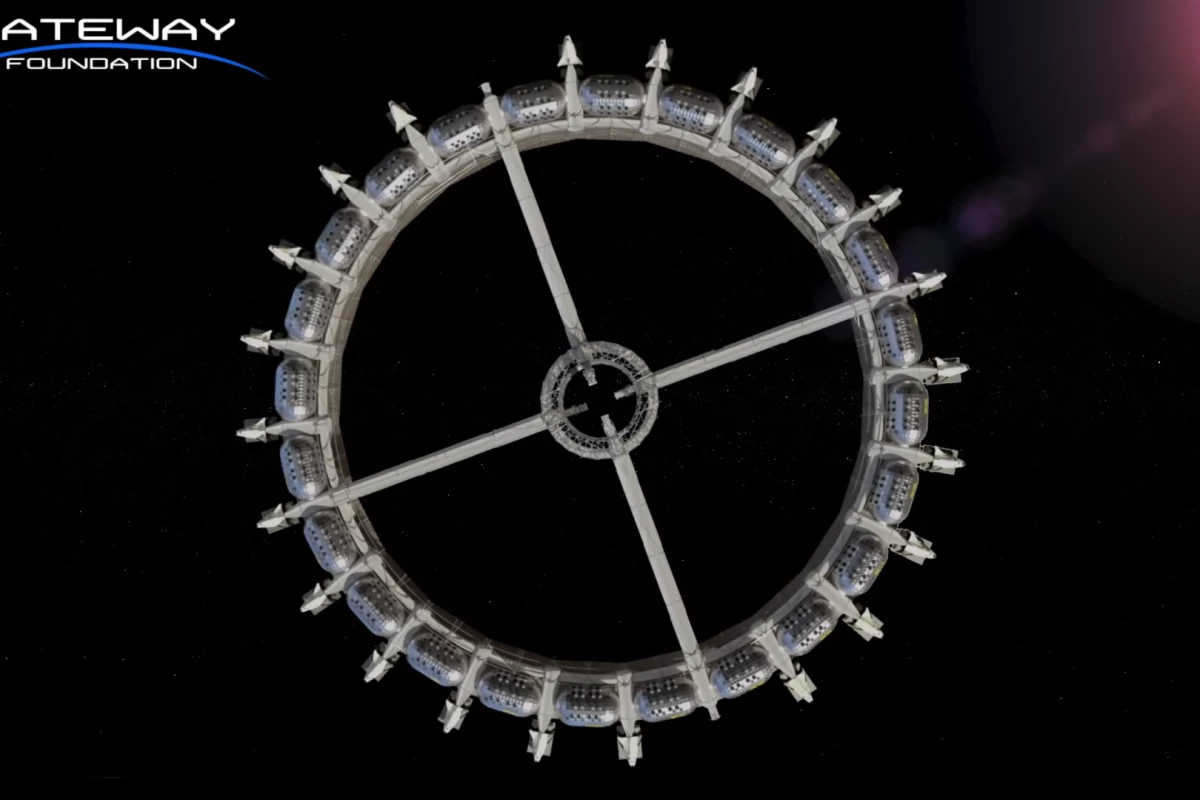 The Von Braun Rotating Space Station: a hub-and-spokes design evolved from the toroidal spinning space station proposed by Wernher von Braun in the 1950s.