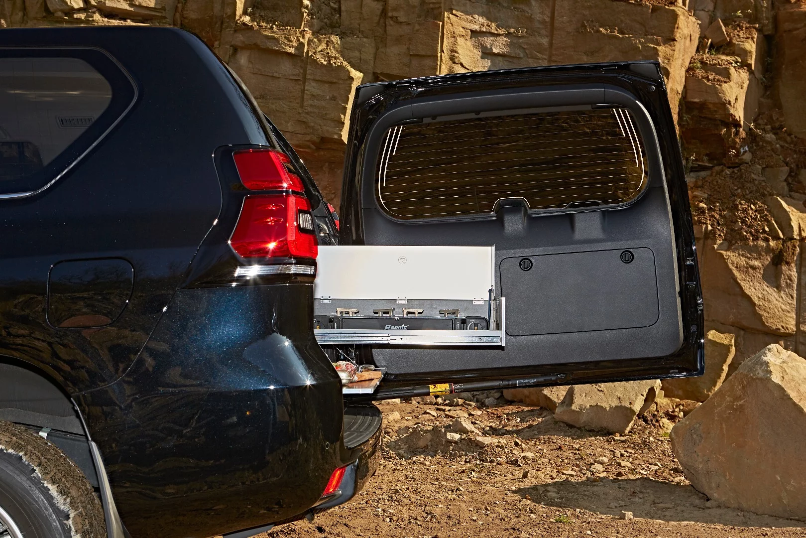 The slide-out holds the stove