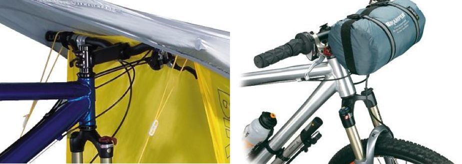 The Bikamper replaces tent poles with the user's bicycle