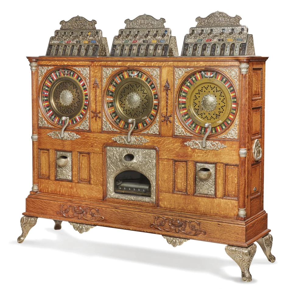 This Caille Triplet Musical Upright Slot Machine circa 1900 sold for $217,800 at Witherells on January 16, 2020