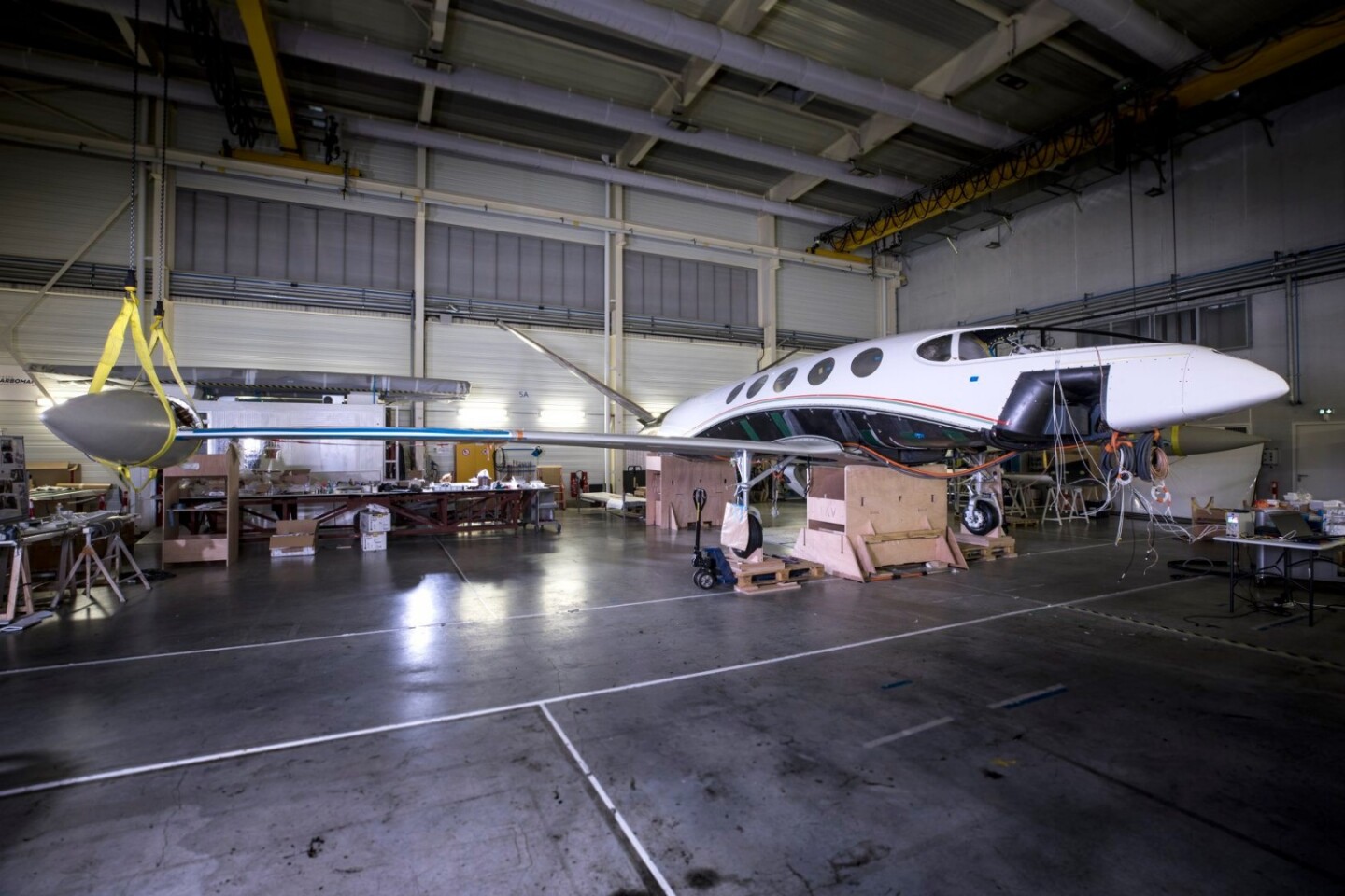 Eviation is showing off what it says is an operational prototype of Alice at the Paris Air Show this week, offering attendees a first look at its sleek styling and 16.12-m (53-ft) wingspan