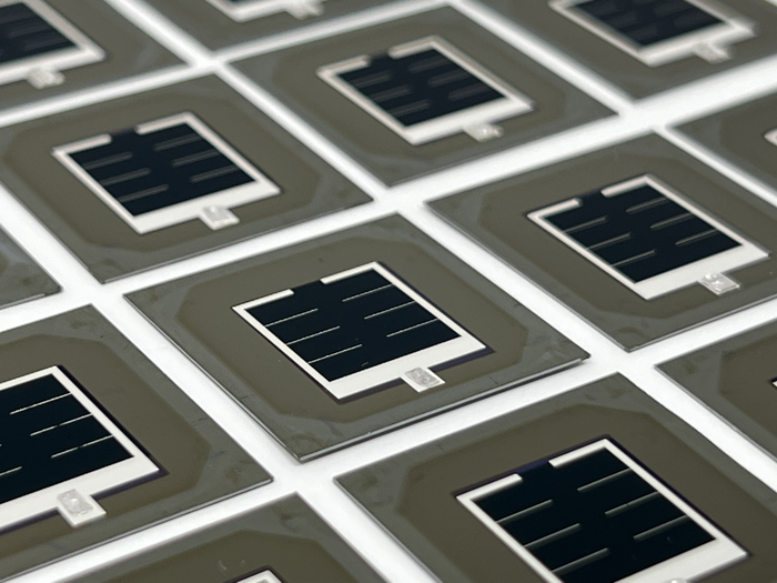 A sample of new record-breaking silicon/perovskite tandem solar cells, developed by KAUST
