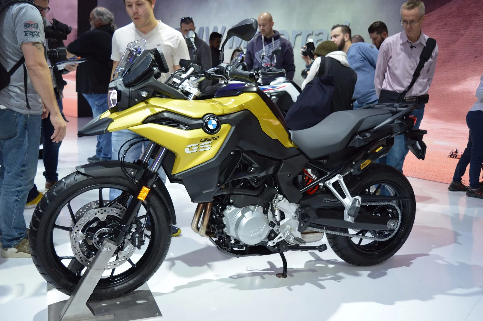 The new 2018 BMW F 750GS at EICMA 2017 finished in Austin yellow