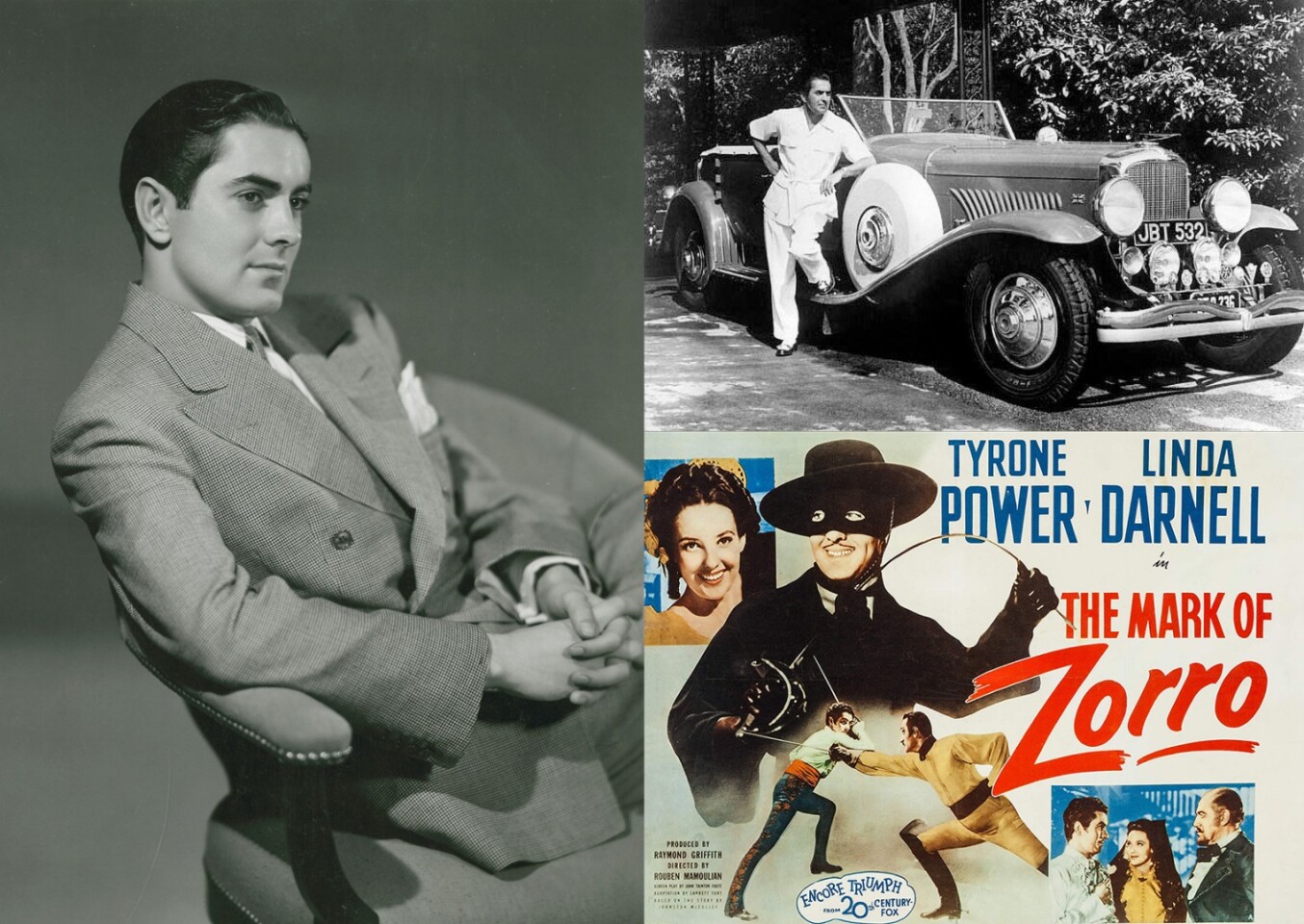Duesenberg owner and leading man, Tyrone Power, pictured with his 1930 Duesenberg Model J Torpedo Berline Convertible. The car went to auction a few years back and attracted a high bid of $1.4 million, failing to meet reserve.