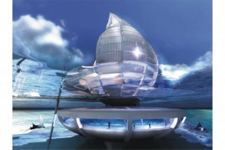 The eye-catching Water Building resort will use solar and air power to make clean drinking water
