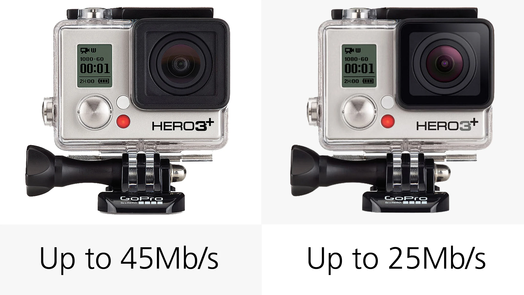The various GoPro cameras offer differing high bitrate video recording (H.264), from 25 Mb/s to 60 Mb/s