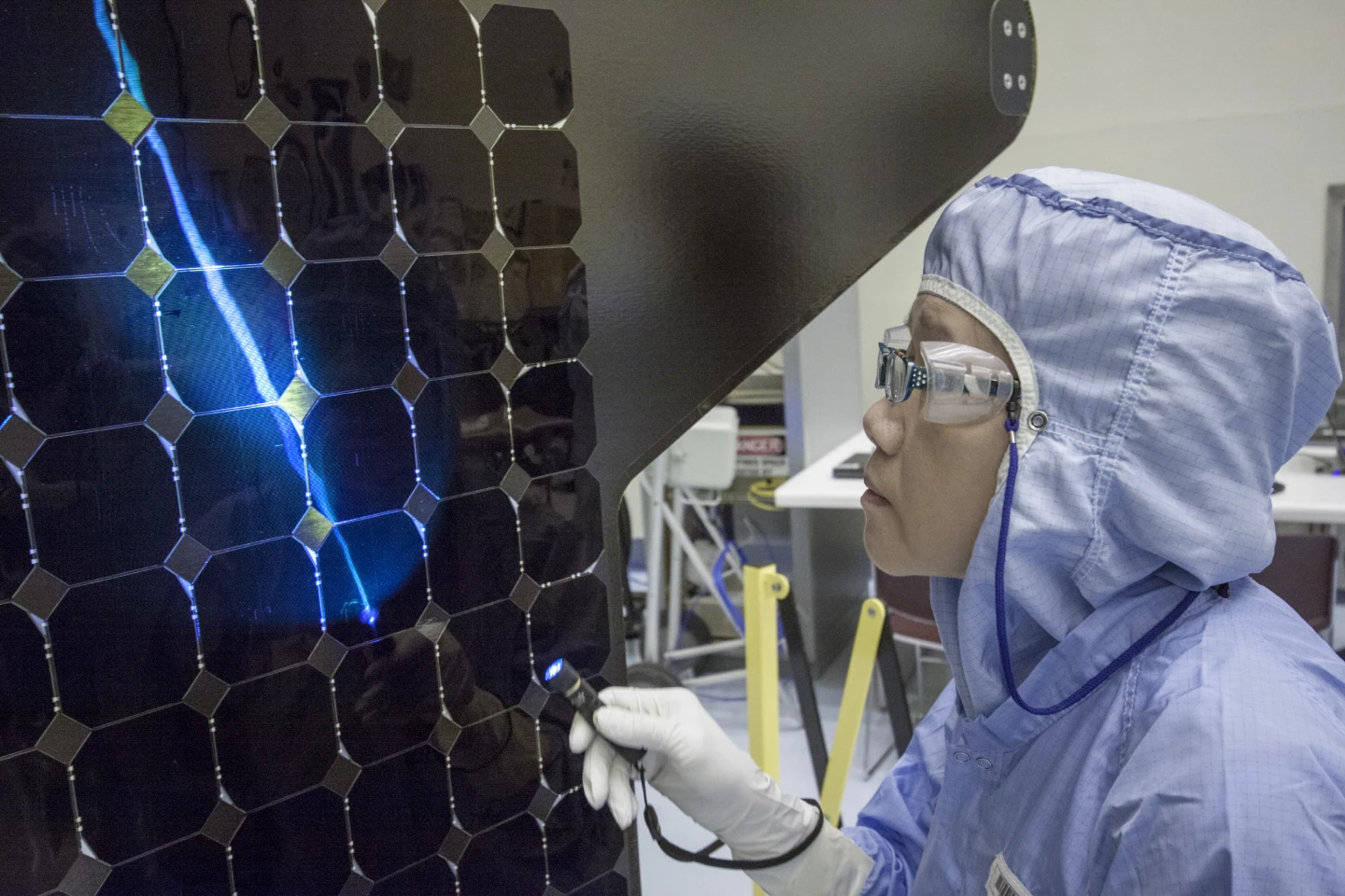 Inspecting MAVEN's solar panels (Image: NASA/Jim Grossmann)