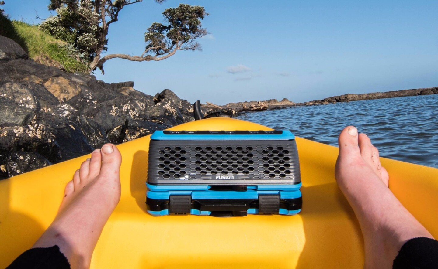 Fusion's StereoActive speaker is designed to mount to various water vessels