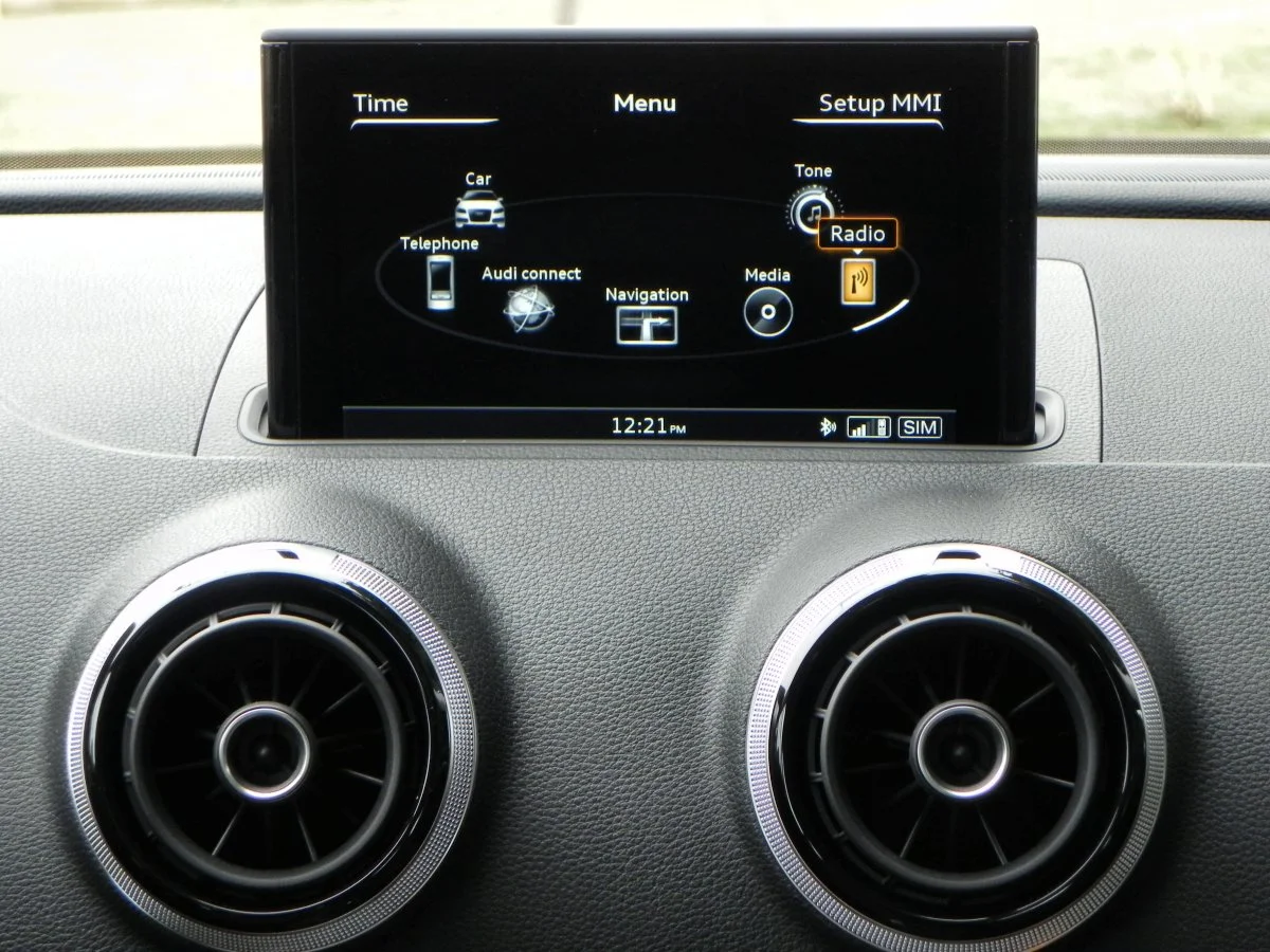 The technology screen in the A3 is Audi’s MMI system, whose screen rises out of the dashboard on startup and sinks back down when shut off