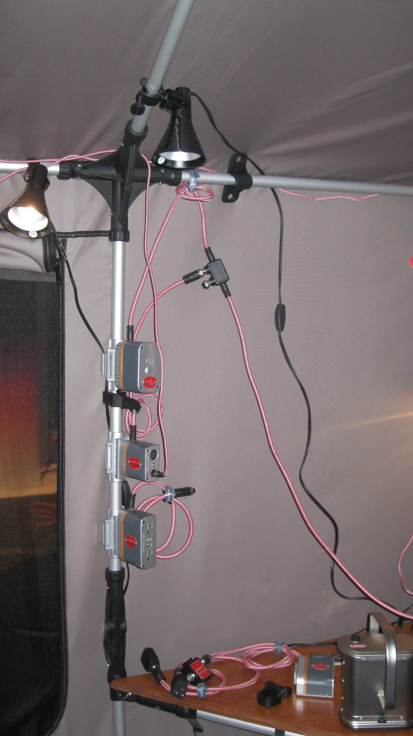 Barebones displays a prototype version of its upcoming tent electrical hardware