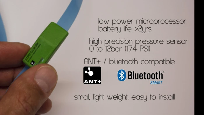 The BTPS Bike Tire Pressure System lets cyclists check their tire pressure using their smartphone