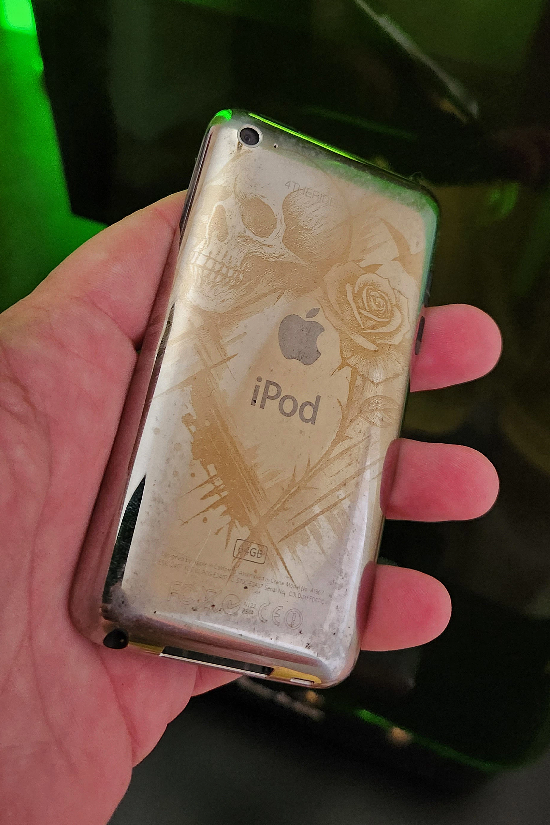 Yes, I still have an iPod Touch (completely filled with music), and yes, I engraved the back of it with a custom trash polka style piece. Stainless steel (or highly reflective surfaces in general) aren't the best for marking, but it does work